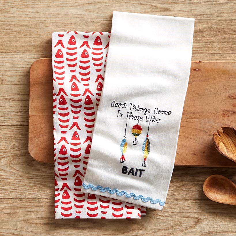 Embroidered Gone Fishing Kitchen Towels, Set of 2 - Image 4
