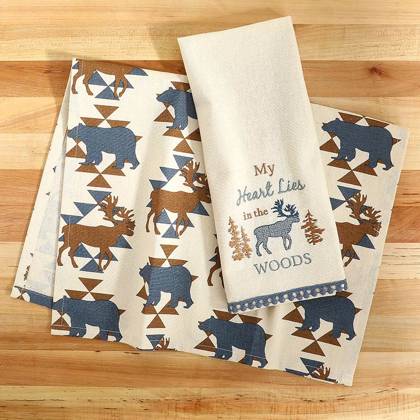 Embroidered Kitchen Towels Lodge Set of 2 - Image 3