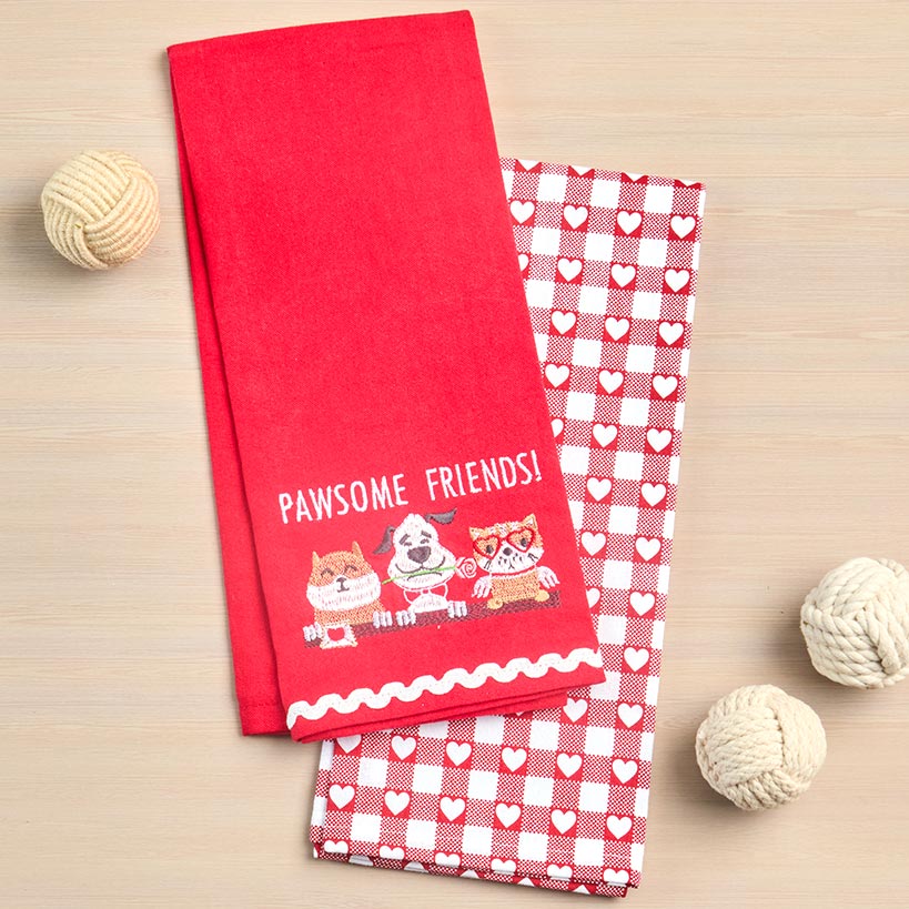Embroidered Kitchen Towels Valentine's Day Set of 2 - Image 2