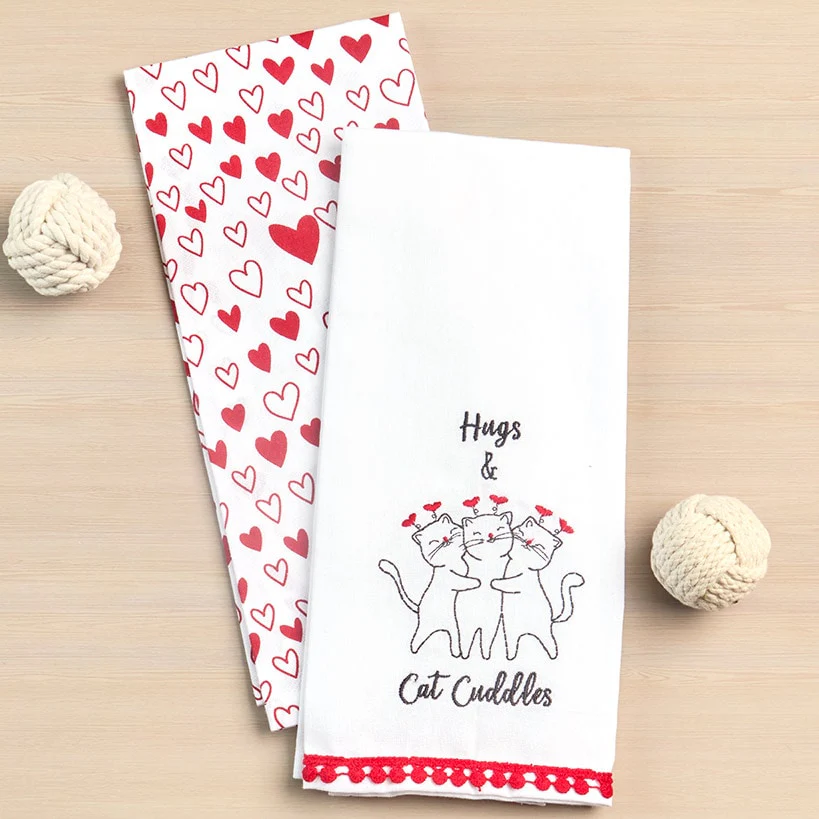 Embroidered Kitchen Towels Valentine's Day Set of 2 - Image 3