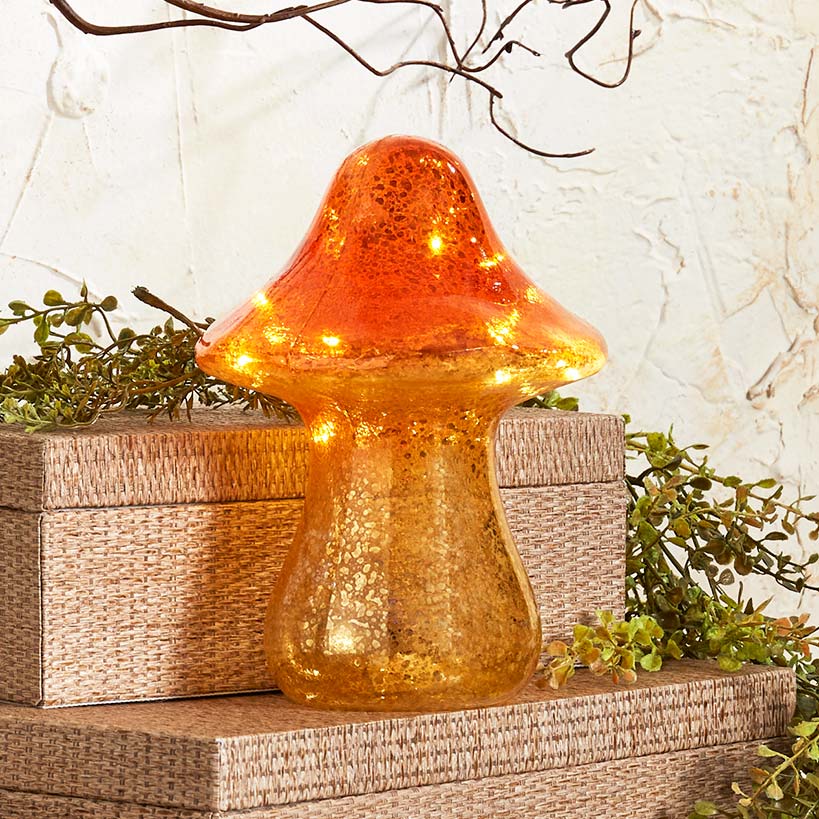 Fall Lighted Glass Mushrooms - Green, Yellow or Orange - Image 2