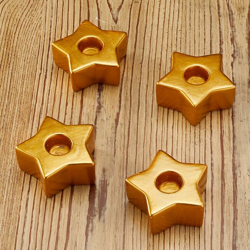 Set of 4 Star-Shaped Gold Taper Candleholders - Image 3
