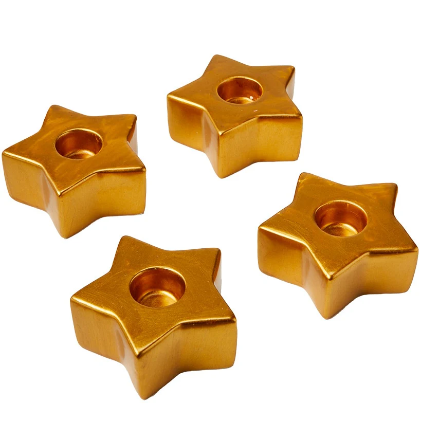 Set of 4 Star-Shaped Gold Taper Candleholders - Image 4