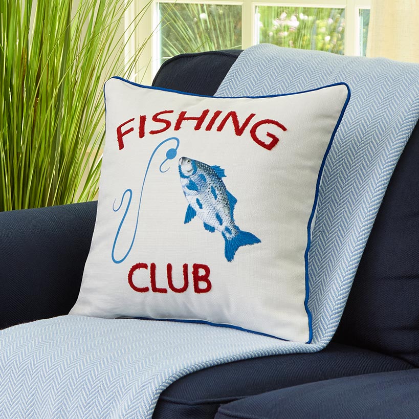 Fishing and Lake Themed Embroidered Decorative Pillow - Image 3