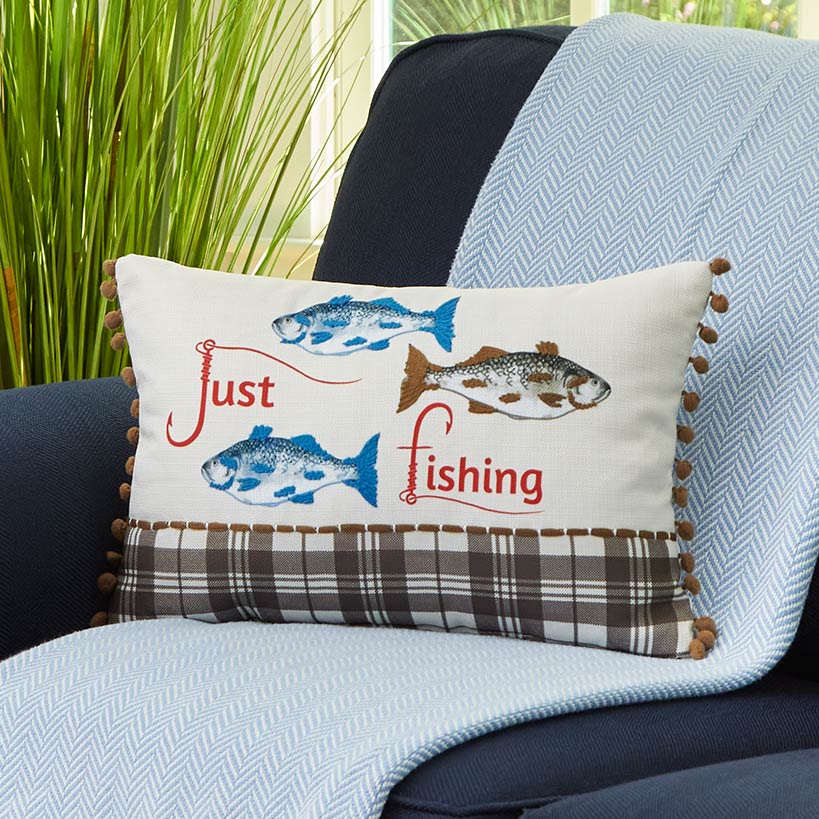 Fishing and Lake Themed Embroidered Decorative Pillow - Image 4