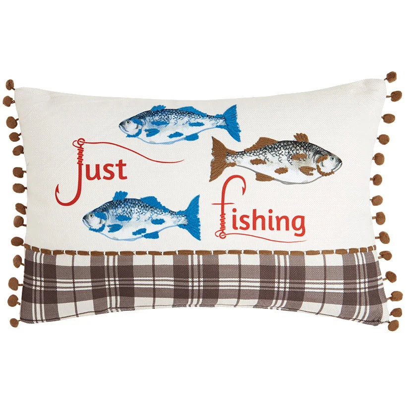 Fishing and Lake Themed Embroidered Decorative Pillow - Image 7
