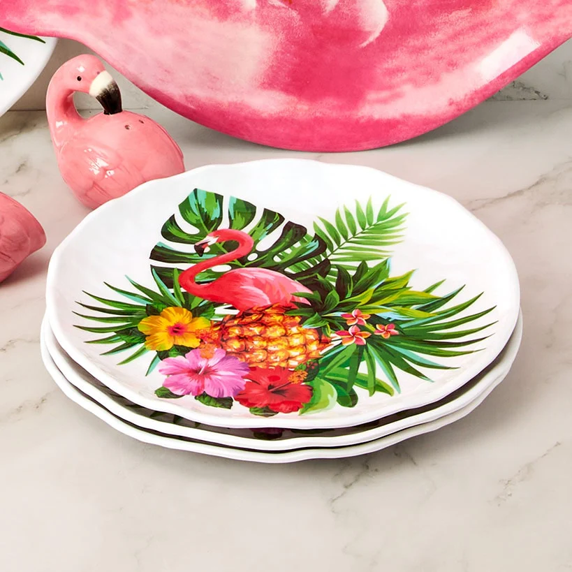Flamingo in Paradise Tableware - Set of 4 Melamine Dessert Plates - Image 3