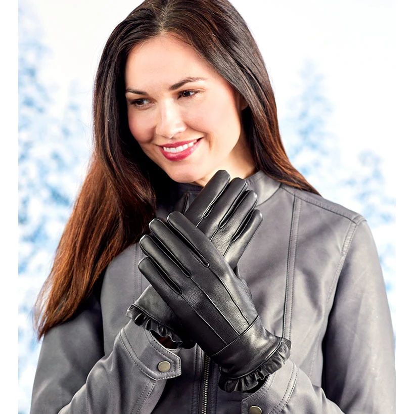 Fleece-Lined Leather Gloves - Image 2
