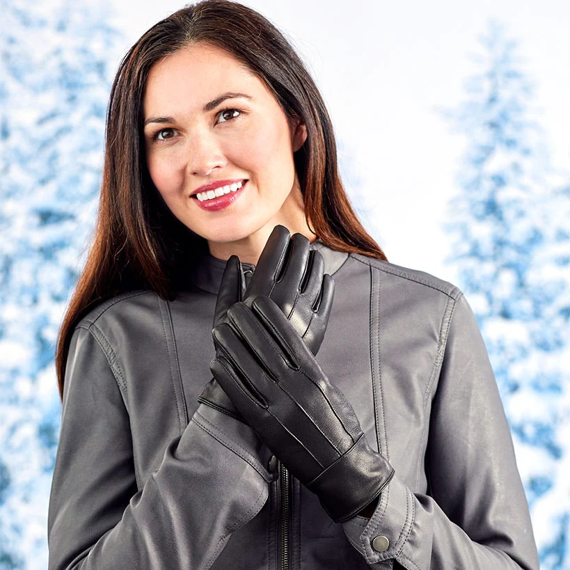 Fleece-Lined Leather Gloves - Image 3