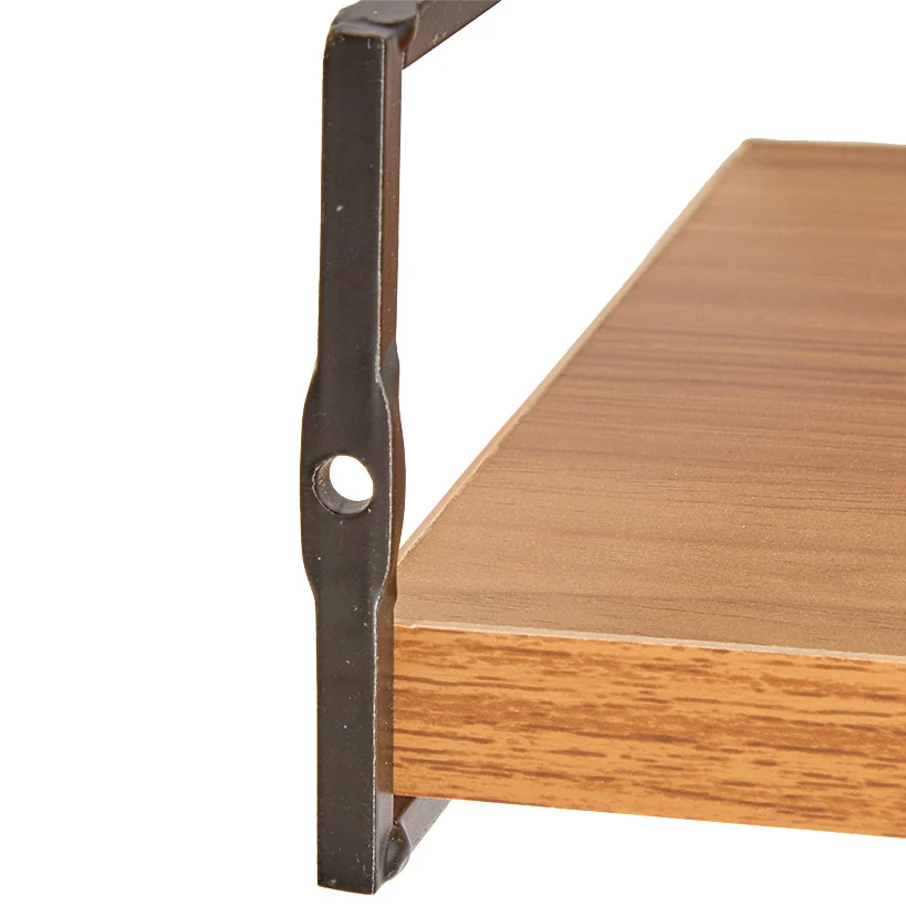 Floating Wall Mounted Wood Shelves with Metal Bar - Set of 2 - Image 3