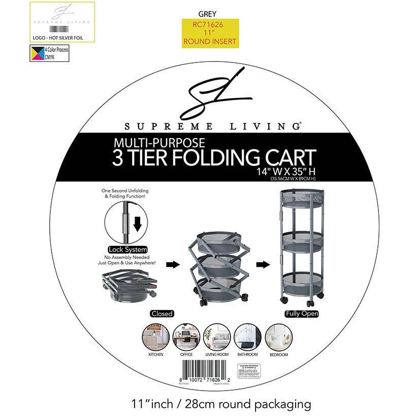 Foldable Utility Cart with Wheels - 3-Tier - Image 2