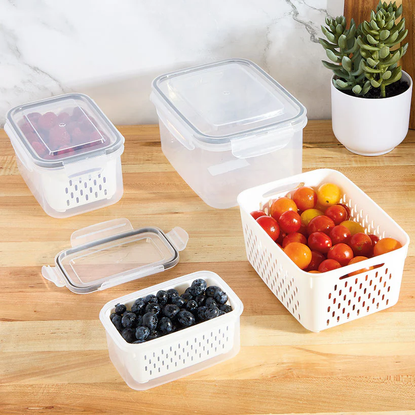 Food Storage Fridge Containers with Colanders Set of 3 - Image 5