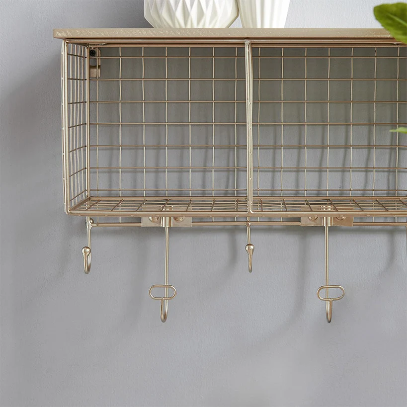 Four Cubby Wall Shelf with Hooks - Image 3