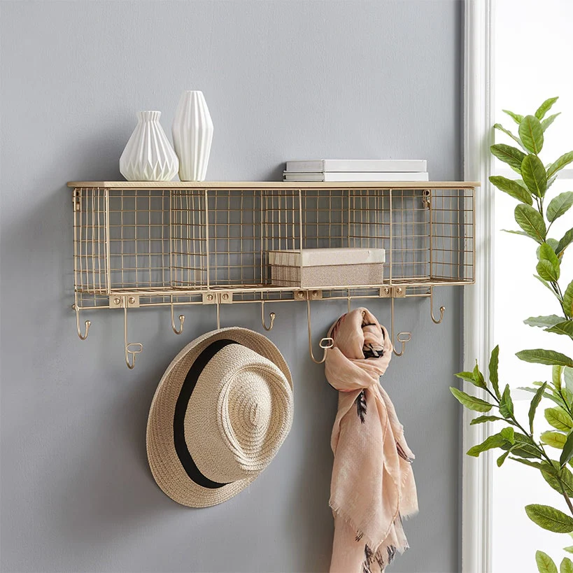 Four Cubby Wall Shelf with Hooks - Image 4