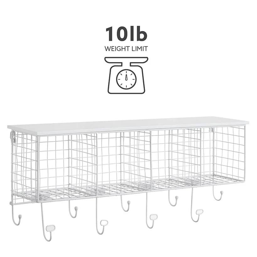 Four Cubby Wall Shelf with Hooks - Image 5