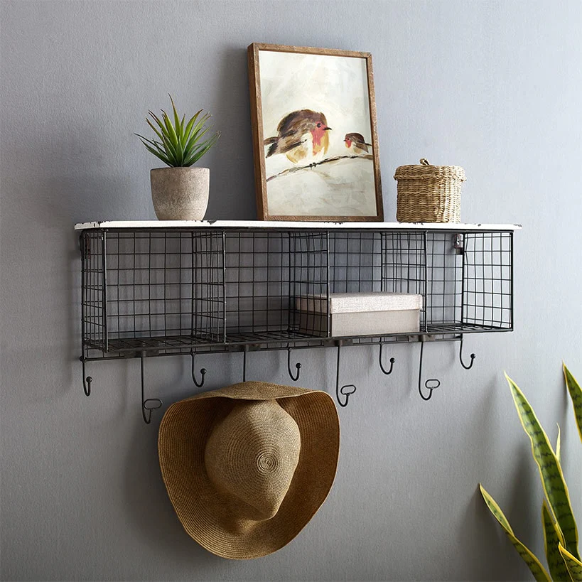 Four Cubby Wall Shelf with Hooks - Image 9