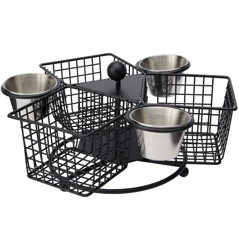 French Fry Basket with Dipping Cups - 3-Compartments - Rotates