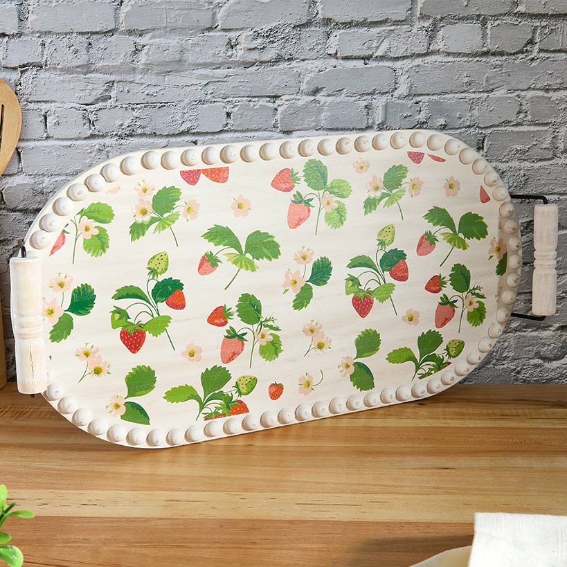 Fresh off the Vine Strawberry Pattern Plates or Beaded Wooden Serving Tray - Image 3