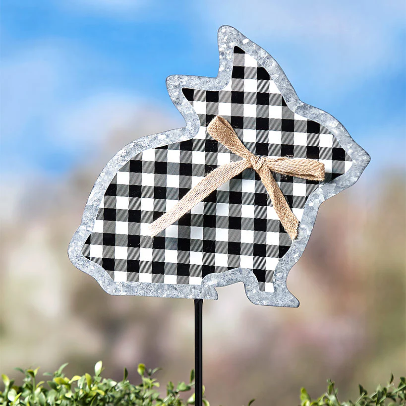 Galvanized Gingham Bunny Stake - Image 2