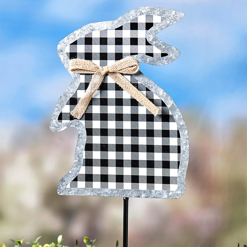 Galvanized Gingham Bunny Stake - Image 3