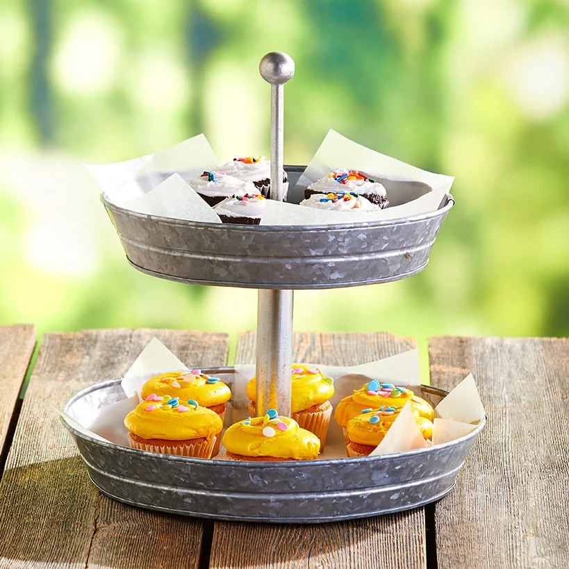 Galvanized Silver Metal Tabletop Serving Collection Tray or Caddy - Image 2