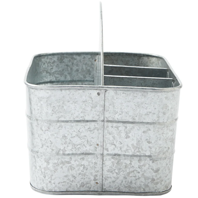 Galvanized Silver Metal Tabletop Serving Collection Tray or Caddy - Image 5