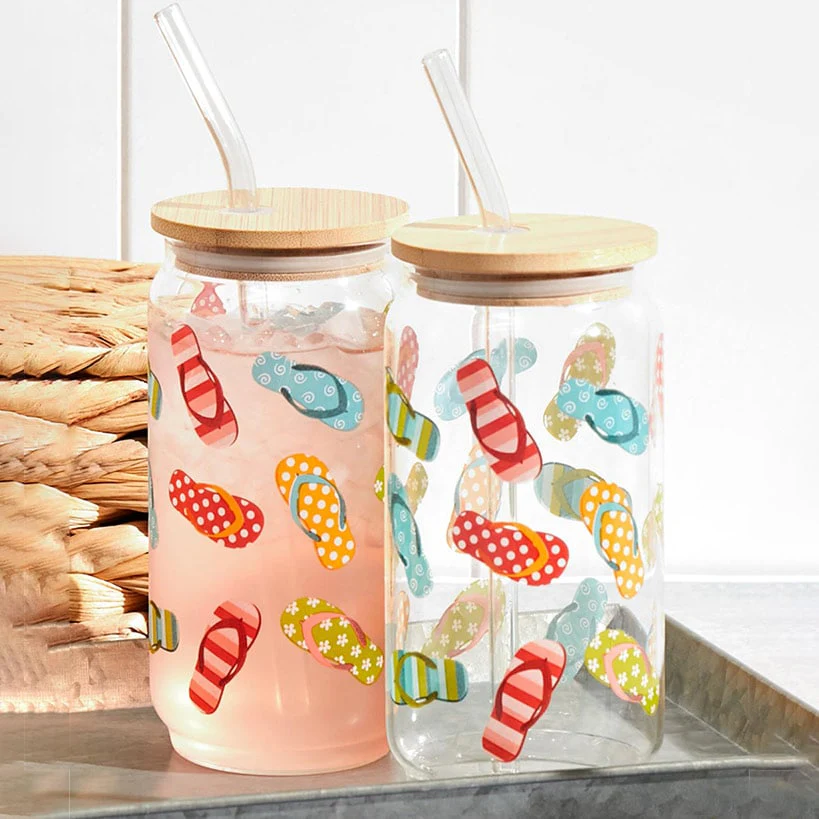 Glass Tumbler with Bamboo Lid and Straw - Set of 2 - 16oz