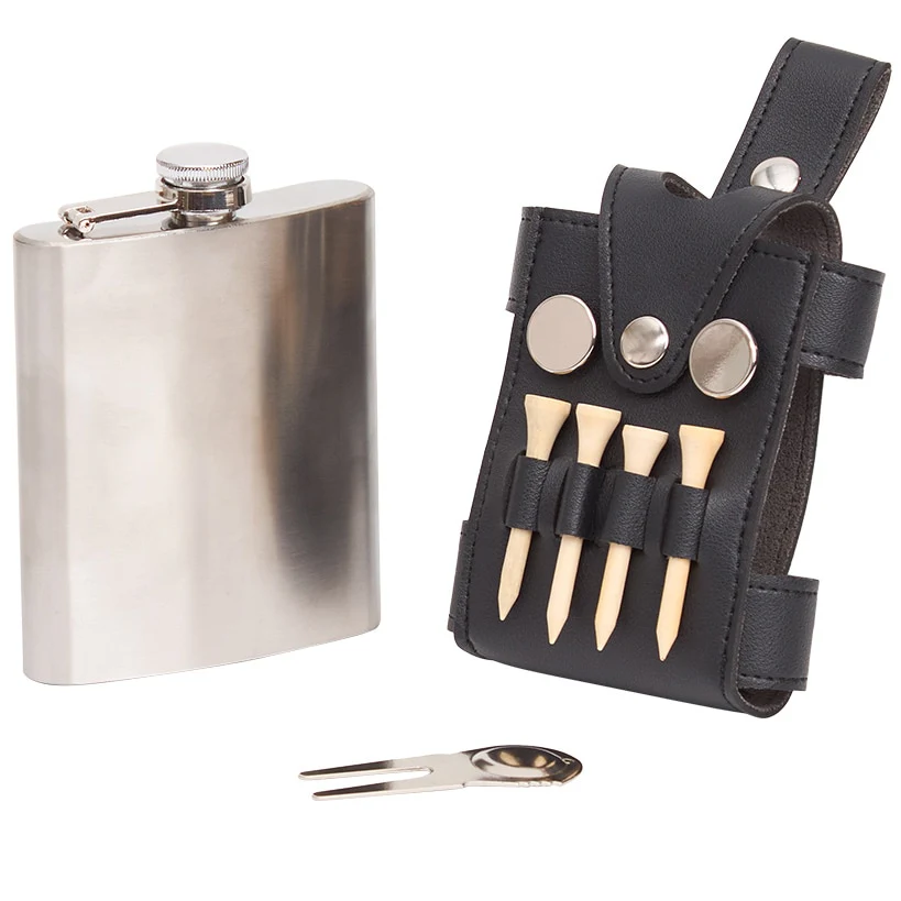 Golfer's Flask - Leather Case, Tees and Divot Tool Included - Image 2