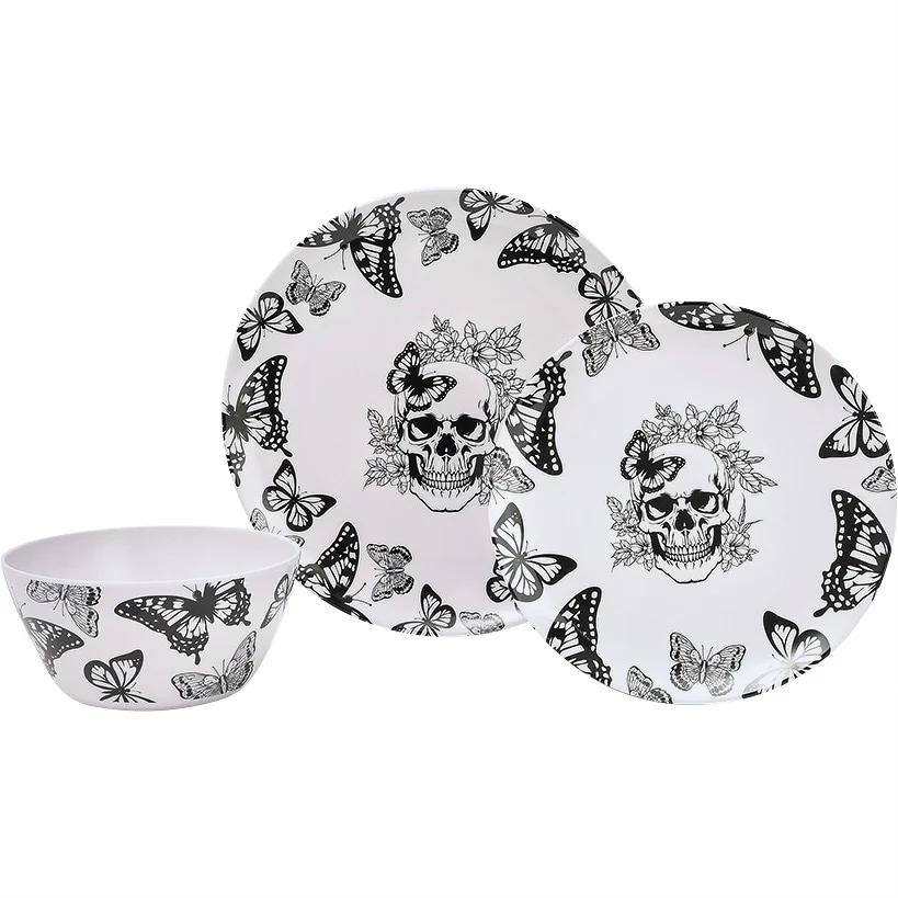 Gothic Elegance Halloween Butterfly and Skull Dinnerware Set - Image 2