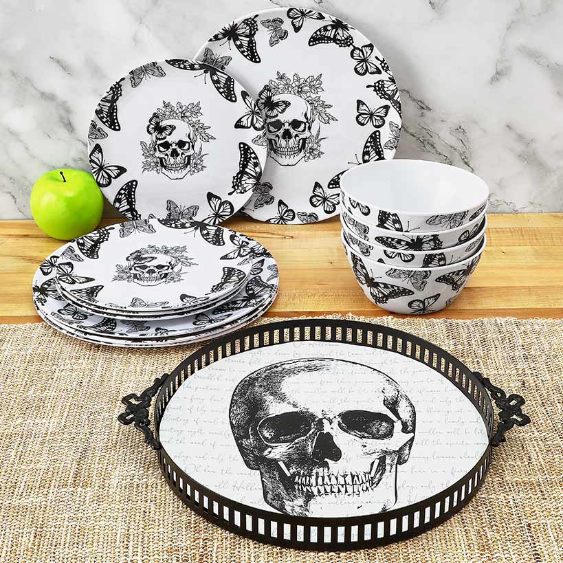 Gothic Elegance Halloween Butterfly and Skull Dinnerware Set - Image 3