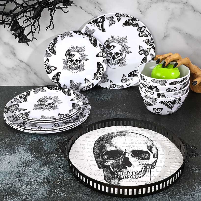 Gothic Elegance Halloween Butterfly and Skull Dinnerware Set - Image 4