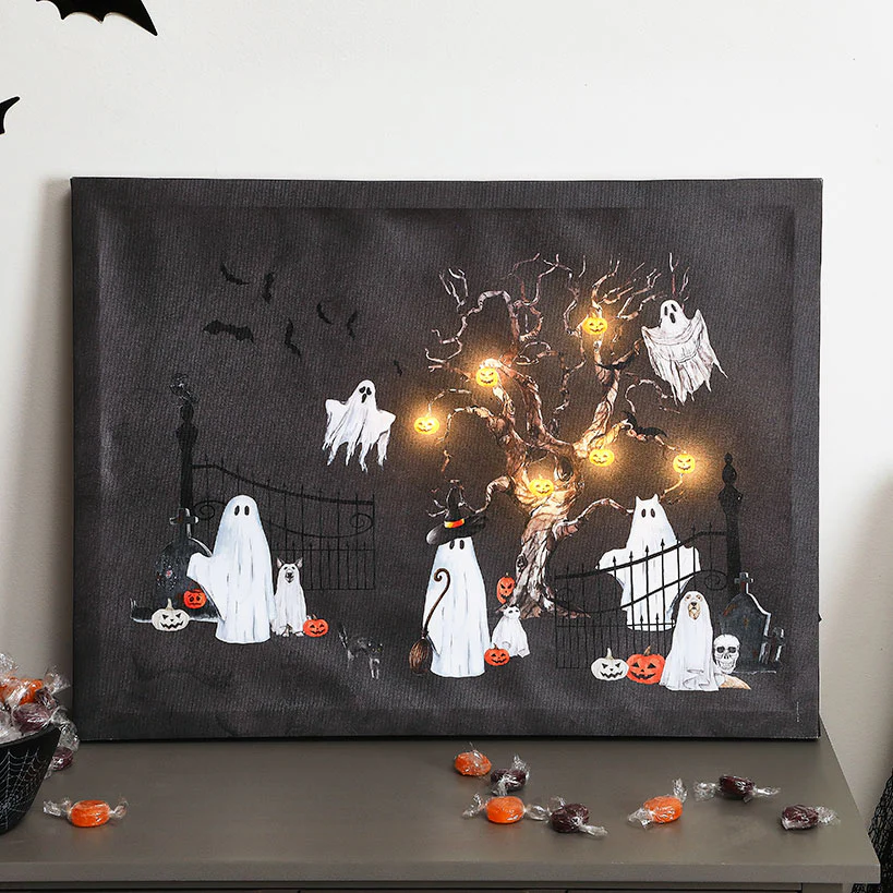 Halloween Canvas Wall Art Lighted Decor In Ghost Skeleton Or Reaper - Image 4