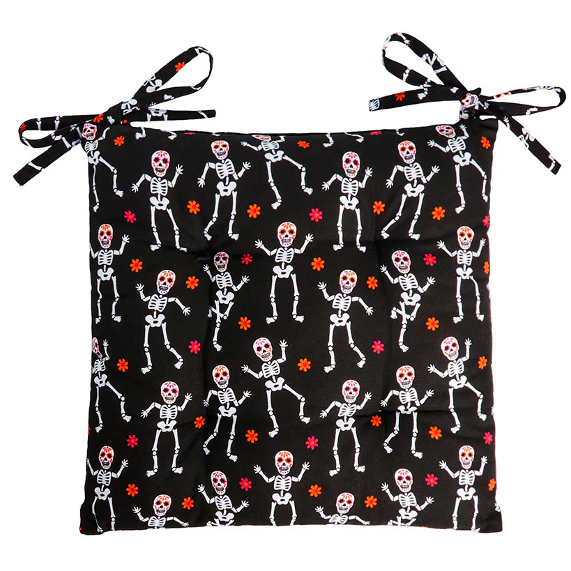 Halloween Dancing Skeleton 16" x 16" Chair Pad with Ties - Image 2