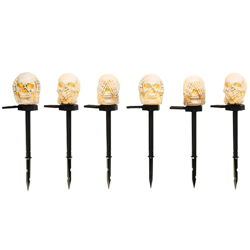 Halloween Hear, See and Speak No Evil Skull Solar Stakes - Set of 3 - Image 2