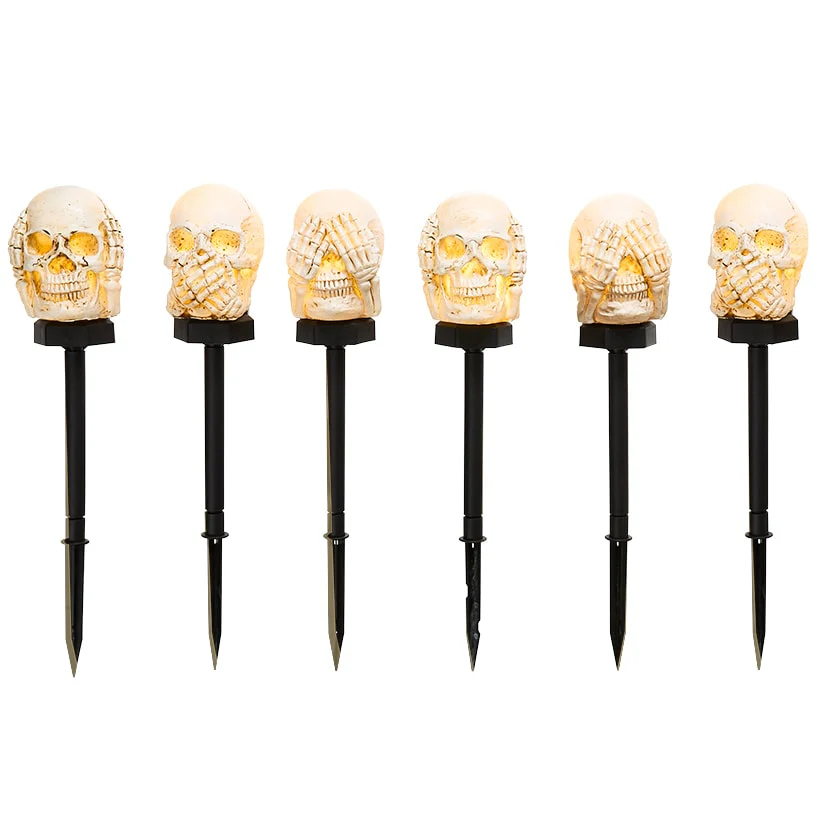 Halloween Hear, See and Speak No Evil Skull Solar Stakes - Set of 3 - Image 4