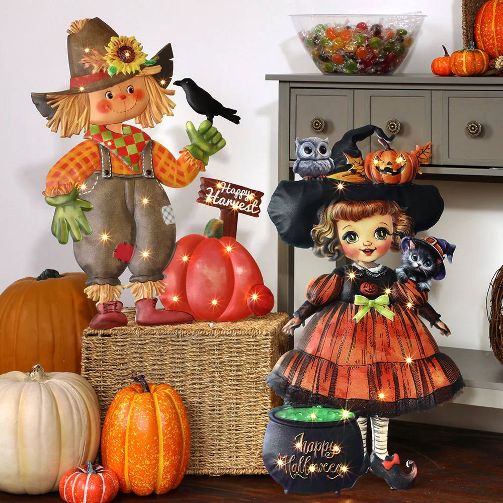 Halloween Lighted Standing Witch or Scarecrow Greeter