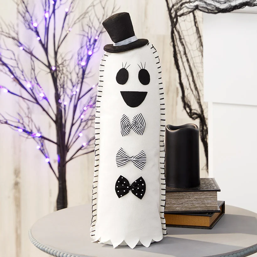 Halloween Plush Ghost With Bowtie Decor - Image 3