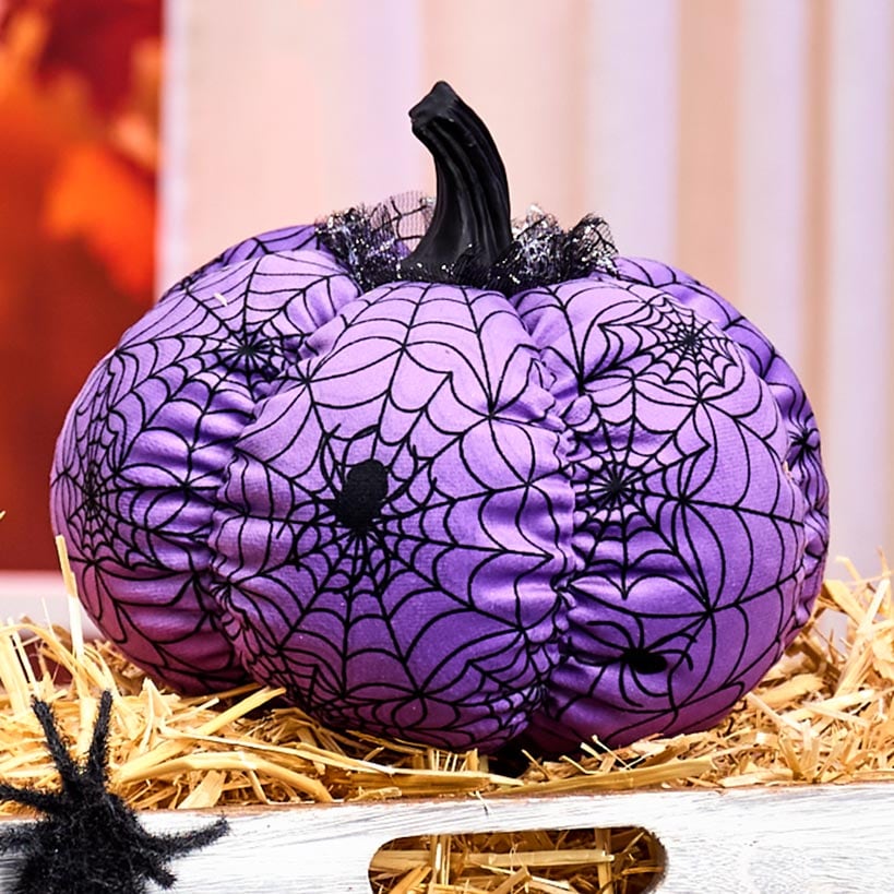 Halloween Plush Webbed Pumpkin Decor - Orange or Purple - Image 3
