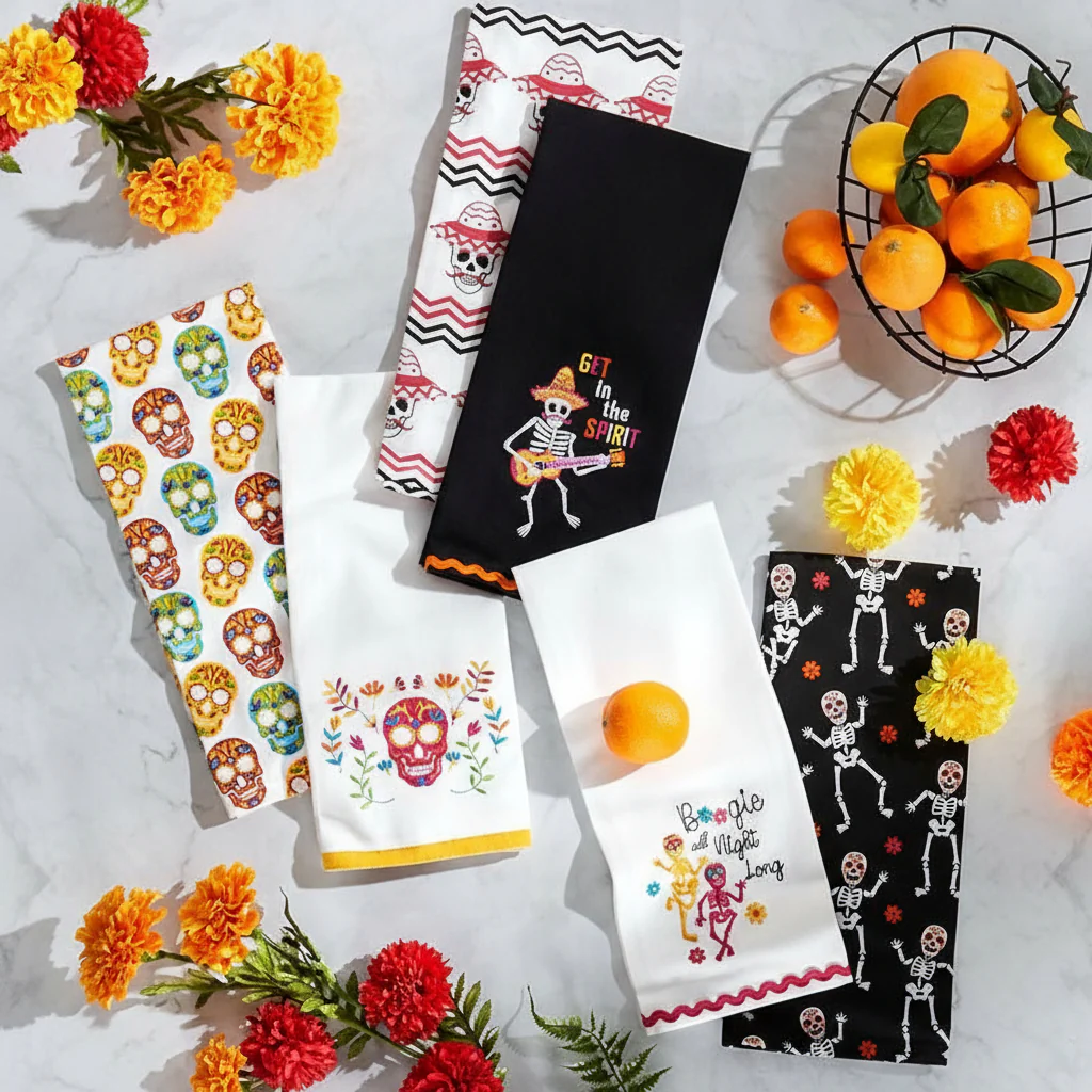 Halloween Skeletons Embroidered Kitchen Towels, Set of 2