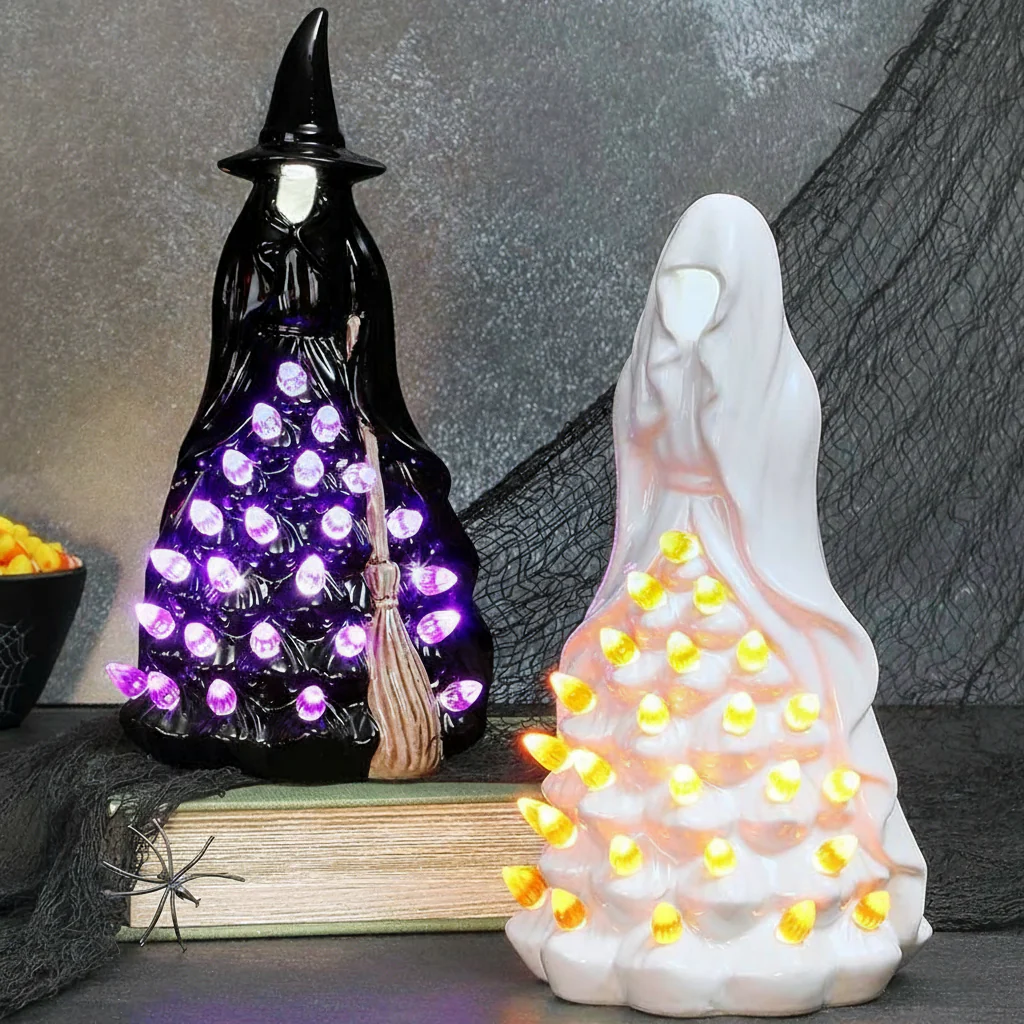 Halloween Witch Or Spirit LED Lighted Ceramic Tabletop Decor
