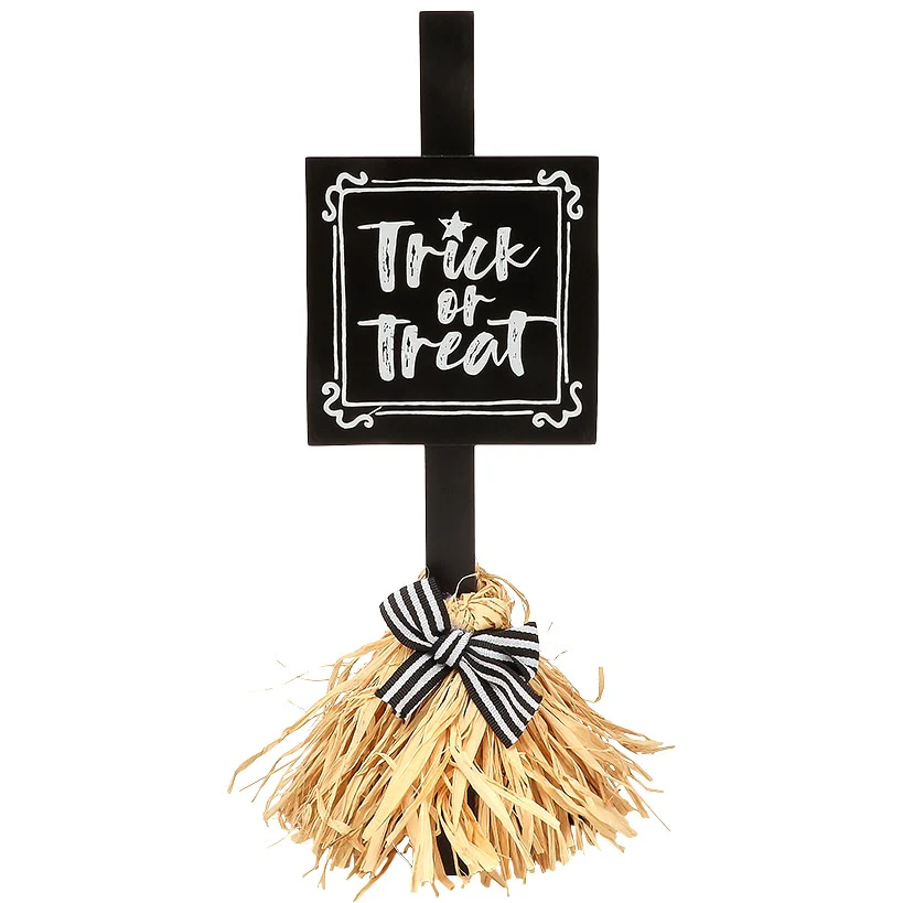 Halloween Witch's Broom Tabletop Rectangular Sign With Message And Bow - Image 5