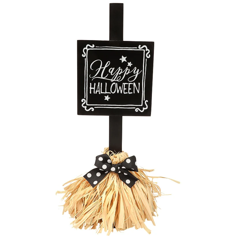 Halloween Witch's Broom Tabletop Rectangular Sign With Message And Bow - Image 6
