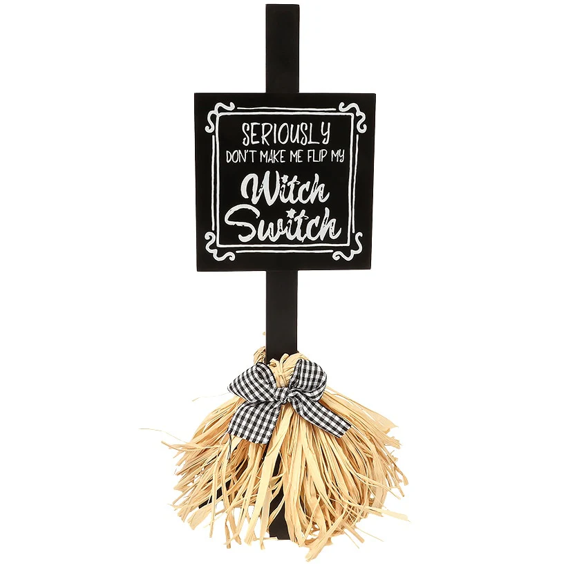 Halloween Witch's Broom Tabletop Rectangular Sign With Message And Bow - Image 7