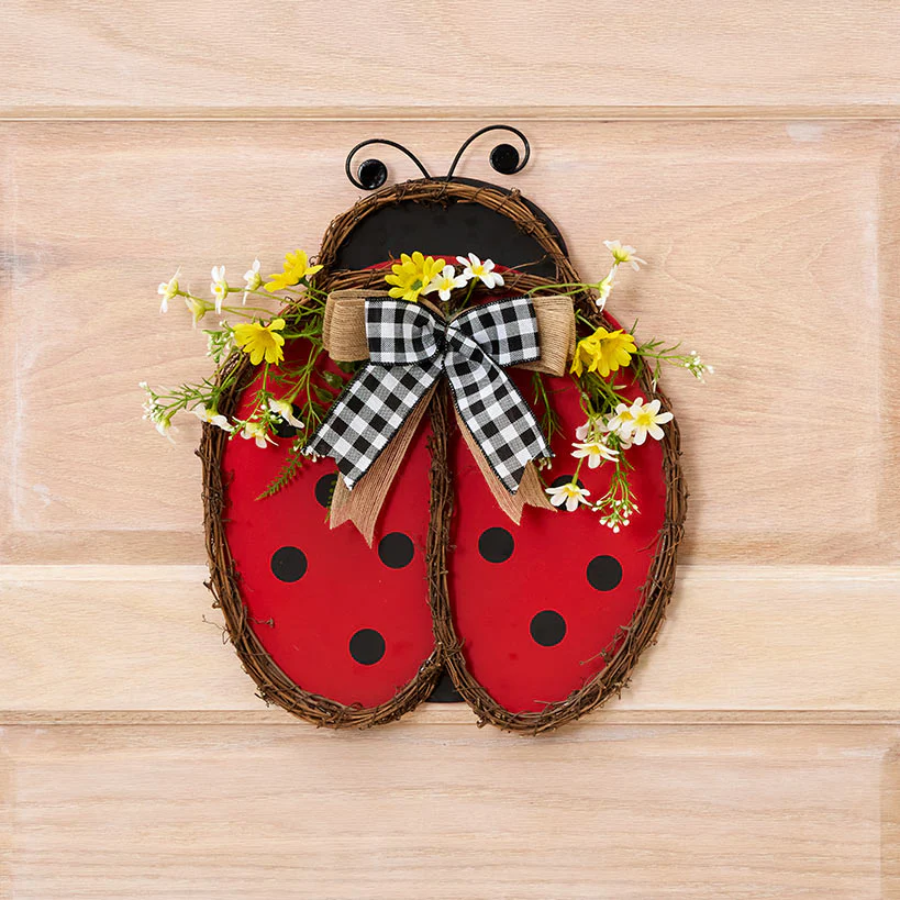 Handcrafted Rattan Bee or Ladybug Wall Decor with Vibrant Yellow Flowers - Image 2