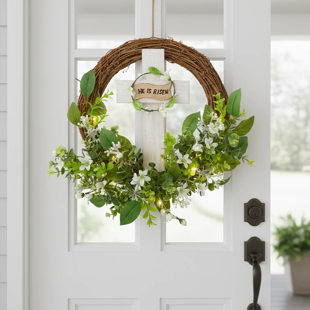 He Is Risen Lighted Easter Wreath - Battery Operated - Image 2