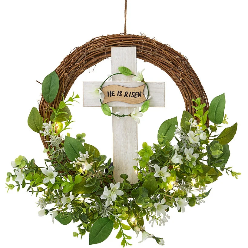 He Is Risen Lighted Easter Wreath - Battery Operated - Image 3