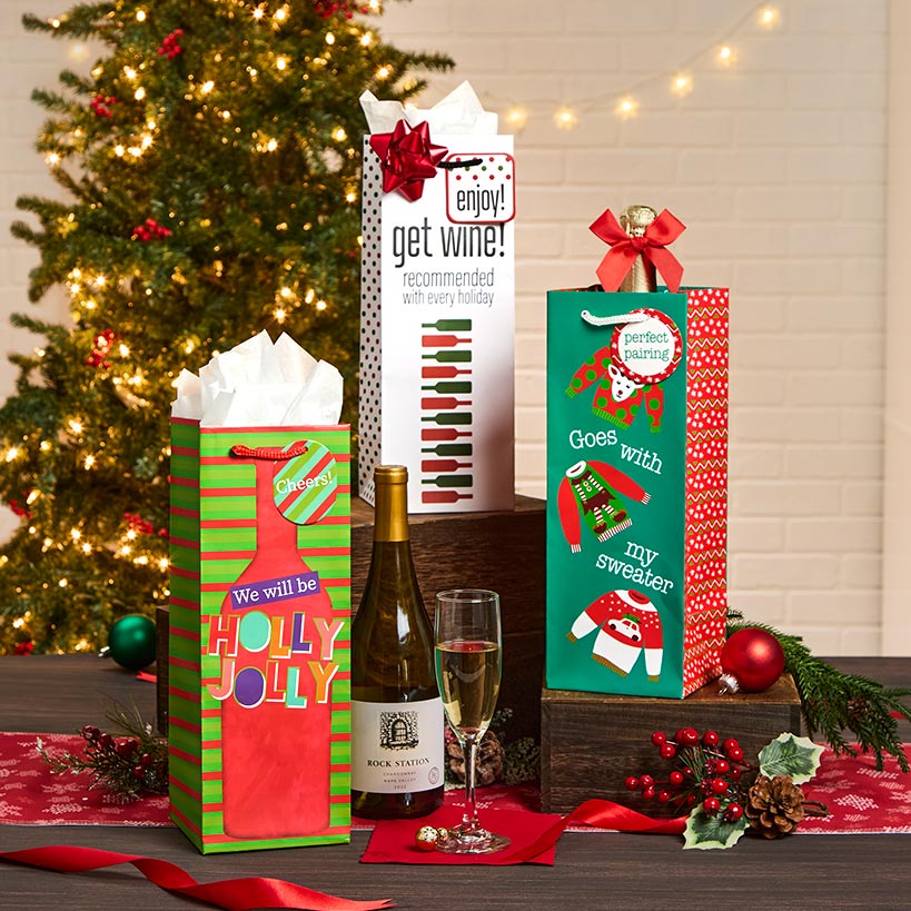 Heavy Weight Bottle Gift Bags Set of 3 - Image 2