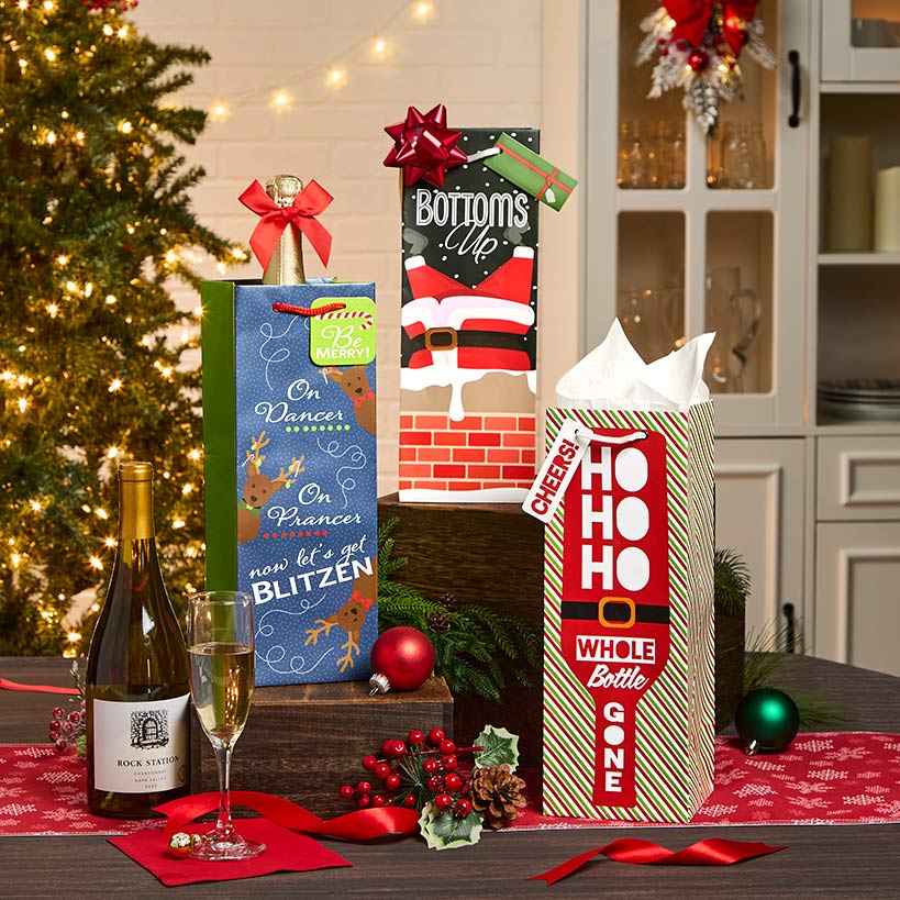 Heavy Weight Bottle Gift Bags Set of 3 - Image 3