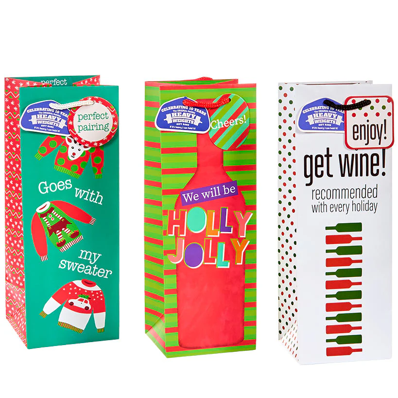 Heavy Weight Bottle Gift Bags Set of 3 - Image 4