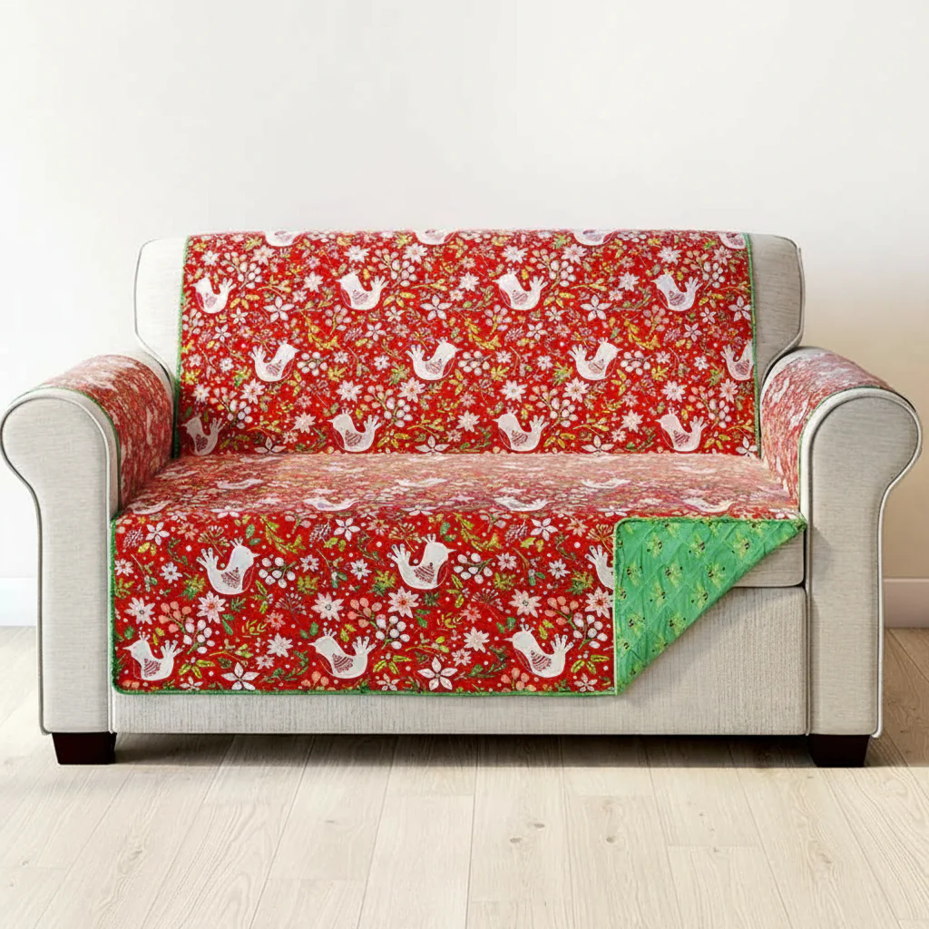 Holiday Cardinal Quilted Furniture Cover Chair, Loveseat, Sofa